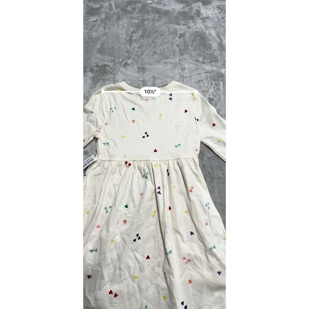 Old Navy Dress Girls Size 5T Off White Multicolor Hearts Long Sleeve New W/ Tags